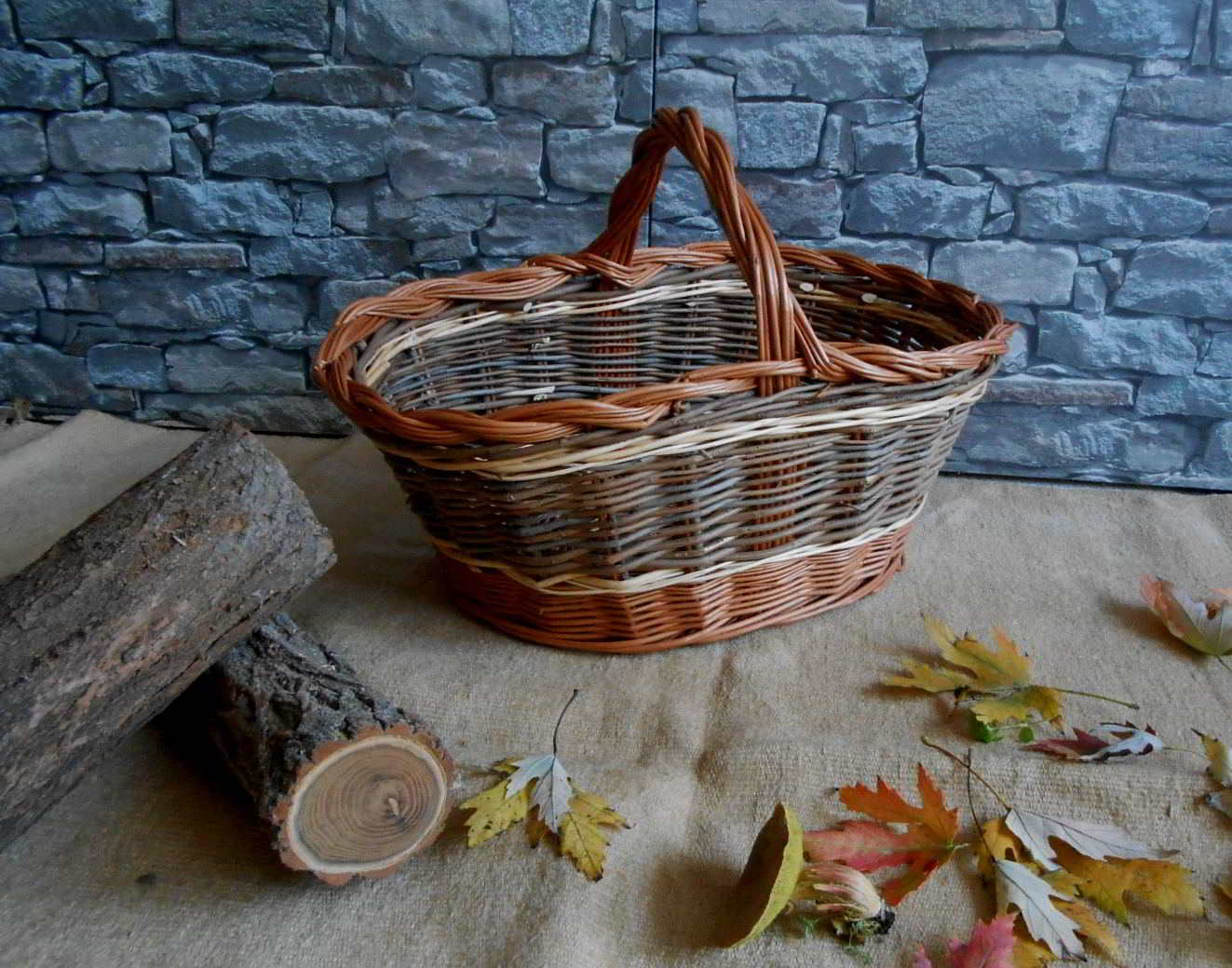 Cesta In Vimini Porta Legna Da Interno - Fatto A Mano, Design Rustico, Materiali Naturali